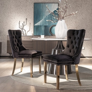 Set of 2 Modern Tufted Solid Wood Velvet Upholstered Dining Chair with ...