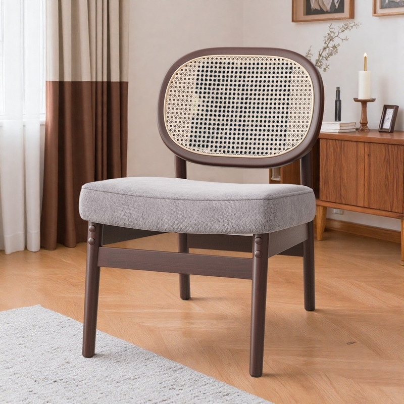 25.2" Velvet Rattan Accent Chair with Rattan Back and Wood Frame and Mid-Century Modern Design