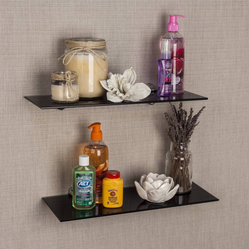 Glass Floating Shelves with Chrome Brackets (Set of 2)