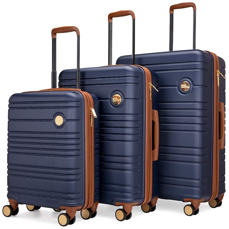 Miami CarryOn Brickell 3 Piece Expandable Retro Spinner Luggage Set - Navy