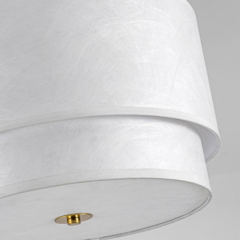 3-Light Double Layer Ceiling Light with Tyvek paper Lampshade - Modern Gold and White Fixture for Living Room