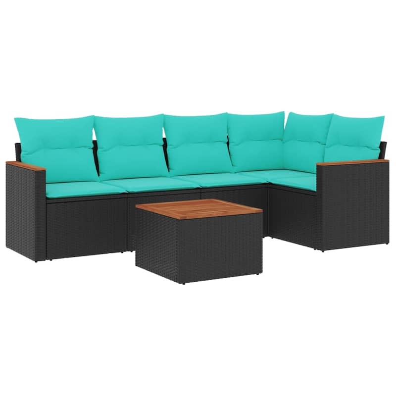 vidaXL 6 Piece Patio Sofa Set with Cushions Black Poly Rattan
