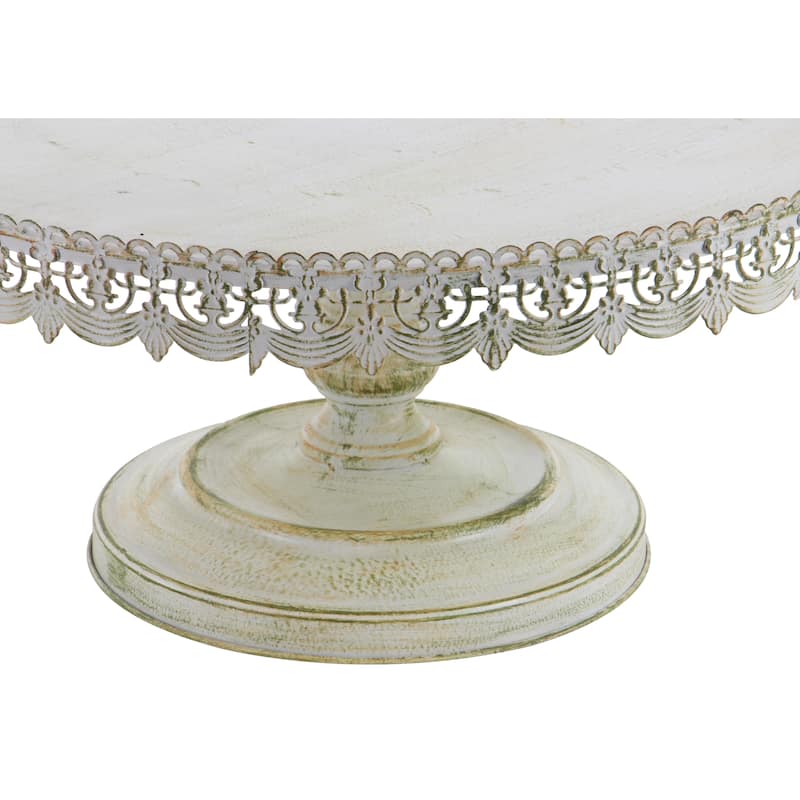 Metal Floral Cake Stand with Lace Inspired Edge - Cream - Roche River Decor