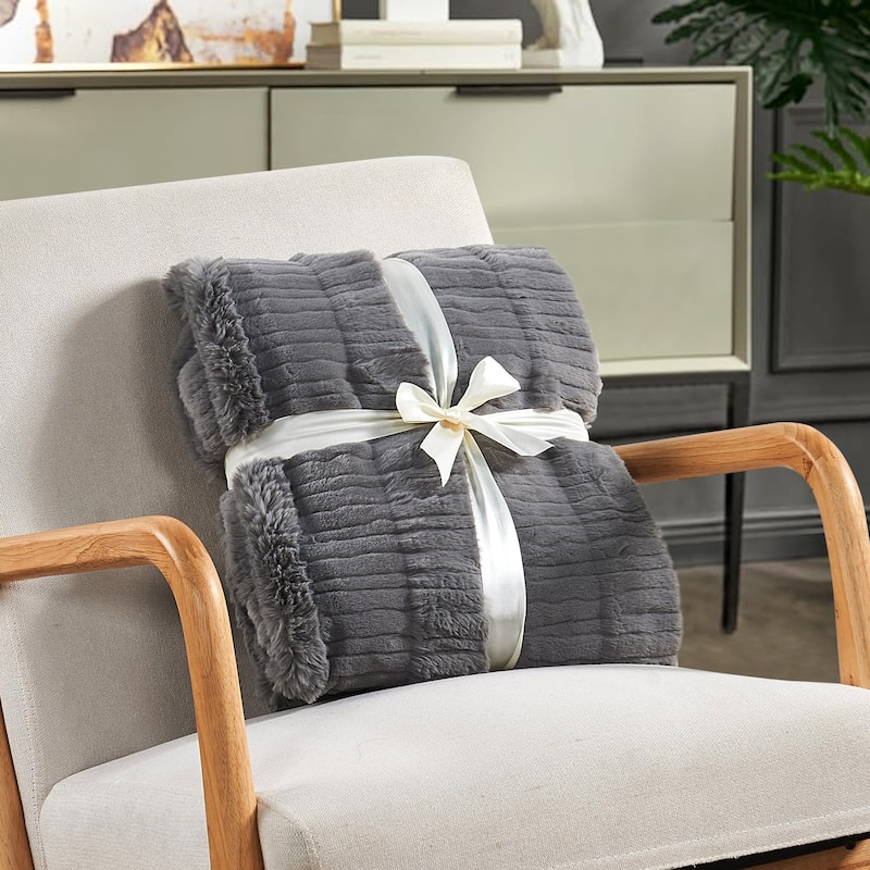 Sculpted Stripe FauxFur Throw Super Soft Cozy Blankets for Couch