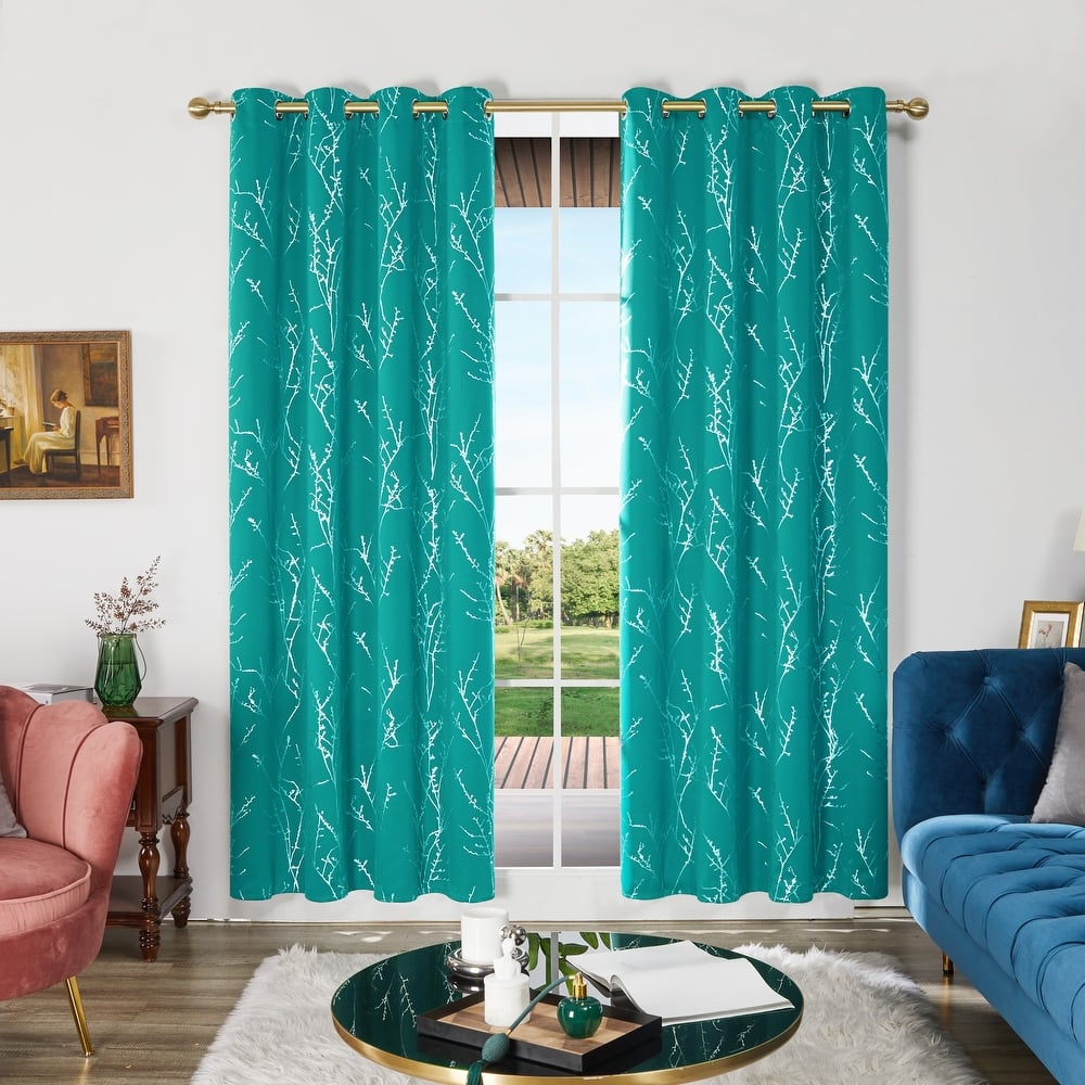 Deconovo Blackout Silver Tree Twigs Curtains(2 Panel)