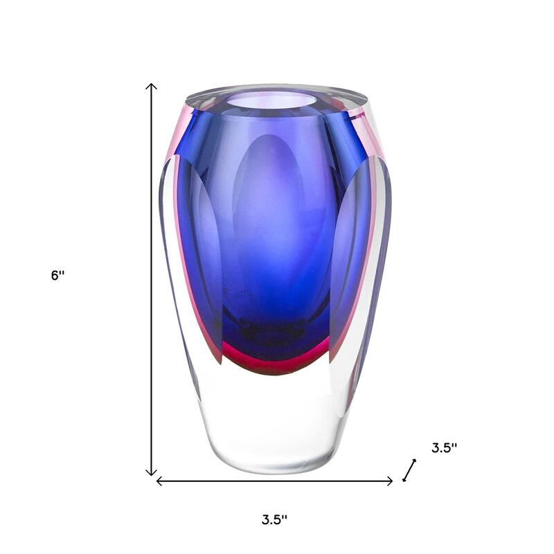 HomeRoots 6" Clear And Purple Crystal Glass Table Vase - 3.5" W x 3.5" D x 6" H