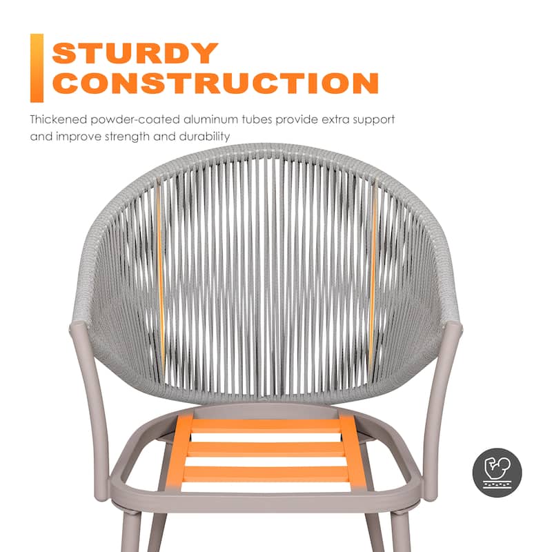 Aluminum Patio Outdoor Dining Chair Woven Rope Armchair with Removable Gray Cushion (2-Pack)