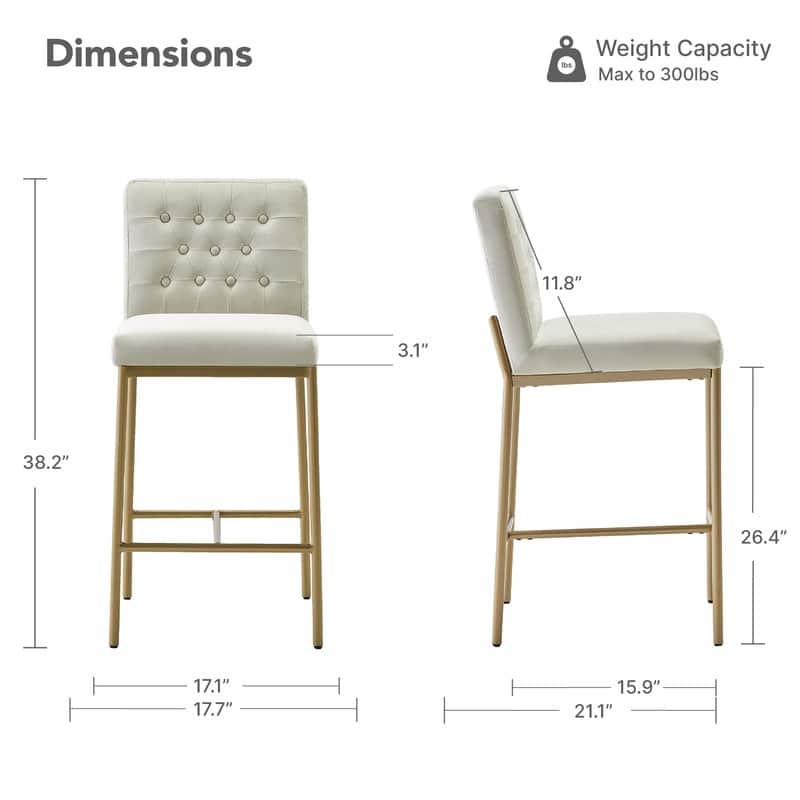 Spruce & Spring Velvet Tufted Counter Bar Stool with Metal Frame