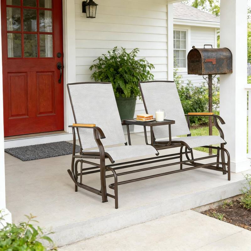 GDFStudio - Larsen Nordic Outdoor Glider Bench with Relaxed Two-Person Comfort Design - Glider Bench - Cream White