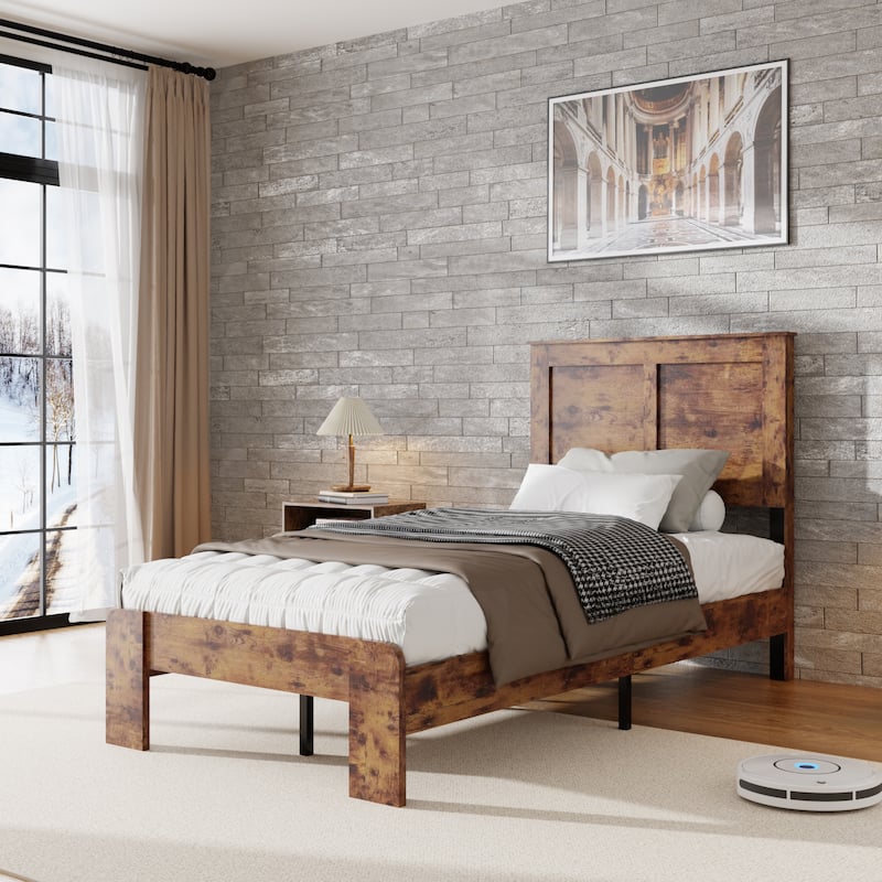 Wooden Bed Frame, Platform Bed with Large Under Bed Storage Space