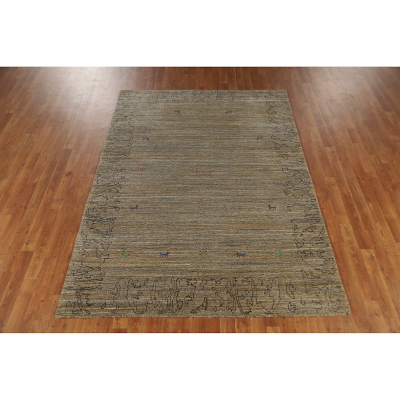 Gabbeh Indian Area Rug Hand-Knotted Oriental Brown Wool Carpet - 5'4" x 7'7"