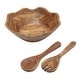 preview thumbnail 7 of 11, Gibson Home Sandhurst 3-Piece Acacia Wood Salad Bowl Set - 12-Inch Scalloped Serving Bowl with Wooden Salad Servers