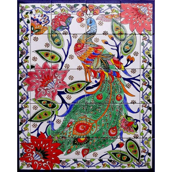 slide 2 of 3, 24in x 30in Unique Mosaic Tile Ceramic Wall Mural 20pc Peacock Design