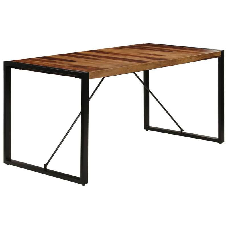 Rezza Dining Table, 63 Inch Brown Solid Mango Wood Top, Black Steel - Brown, Black