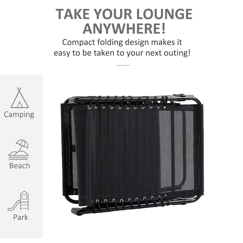 Outsunny Reclining Lounge Chair, Portable Sun Lounger, Folding Camping Cot, with Adjustable Backrest and Removable Pillow