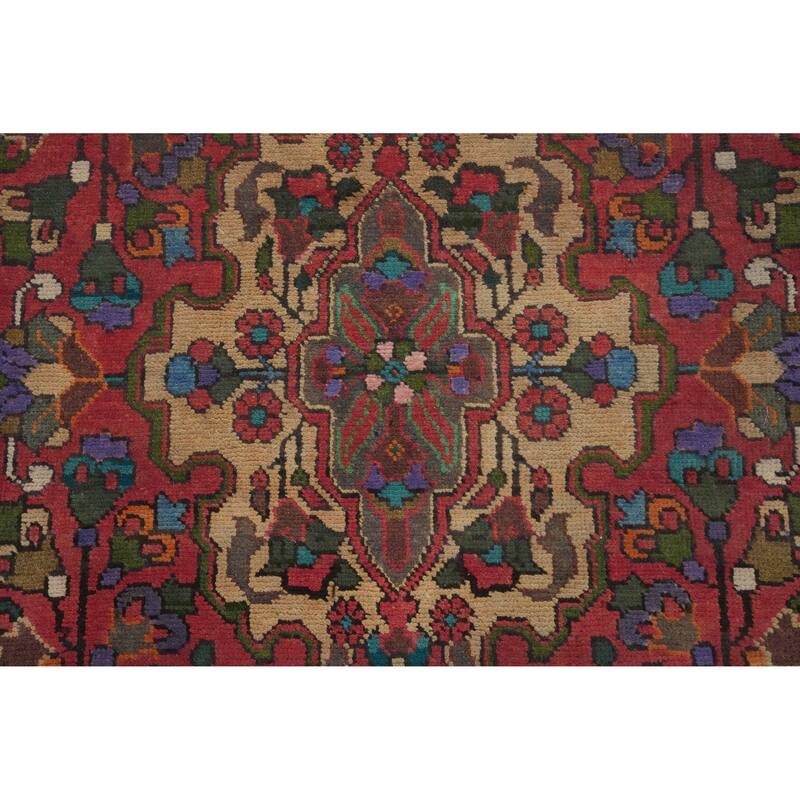 Hand Knotted Oriental 100% Wool Carpet Traditional Floral Pink Heriz Area Rug - 12' 1'' X 4' 8''