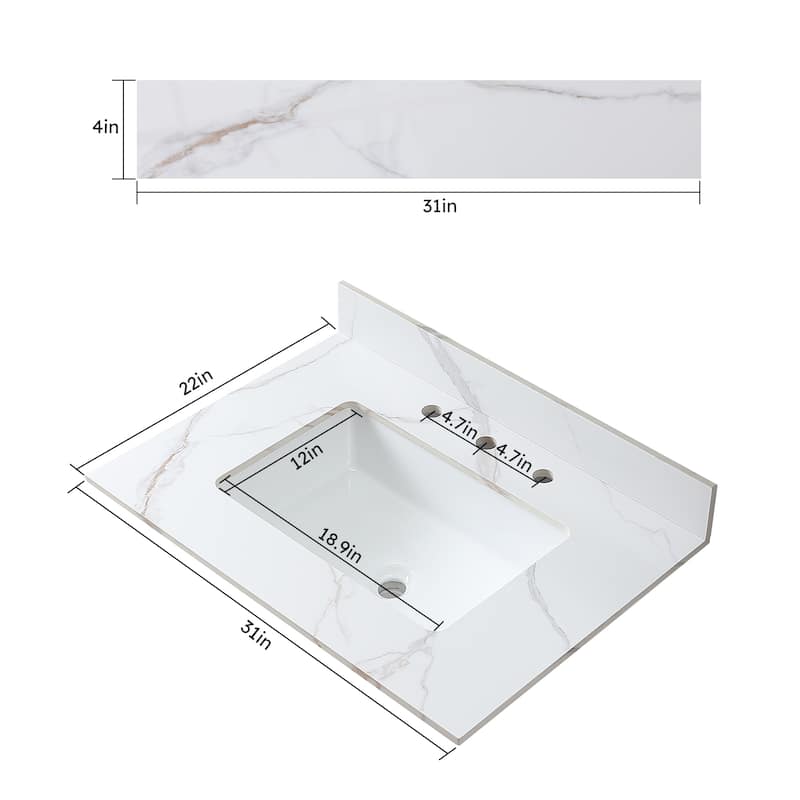 Monterey Sintered Stone Bathroom Vanity Top With Rectangle Undermount Ceramic Sink