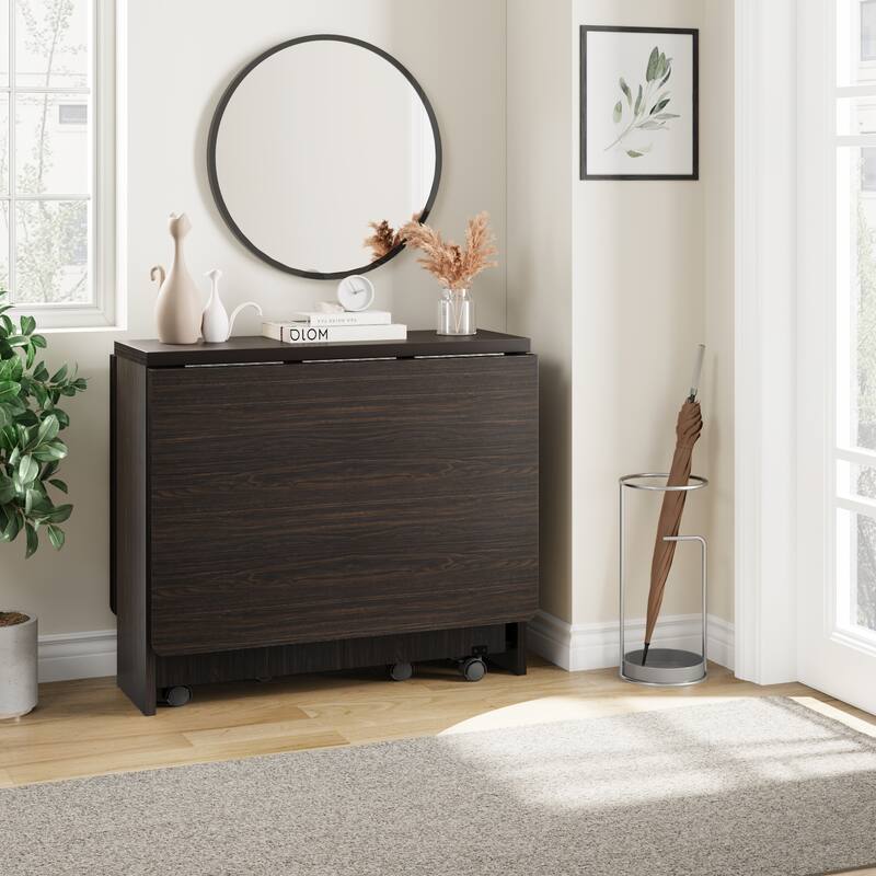 Folding Dining Table with 2 Tier Storage, Extendable Kitchen Table
