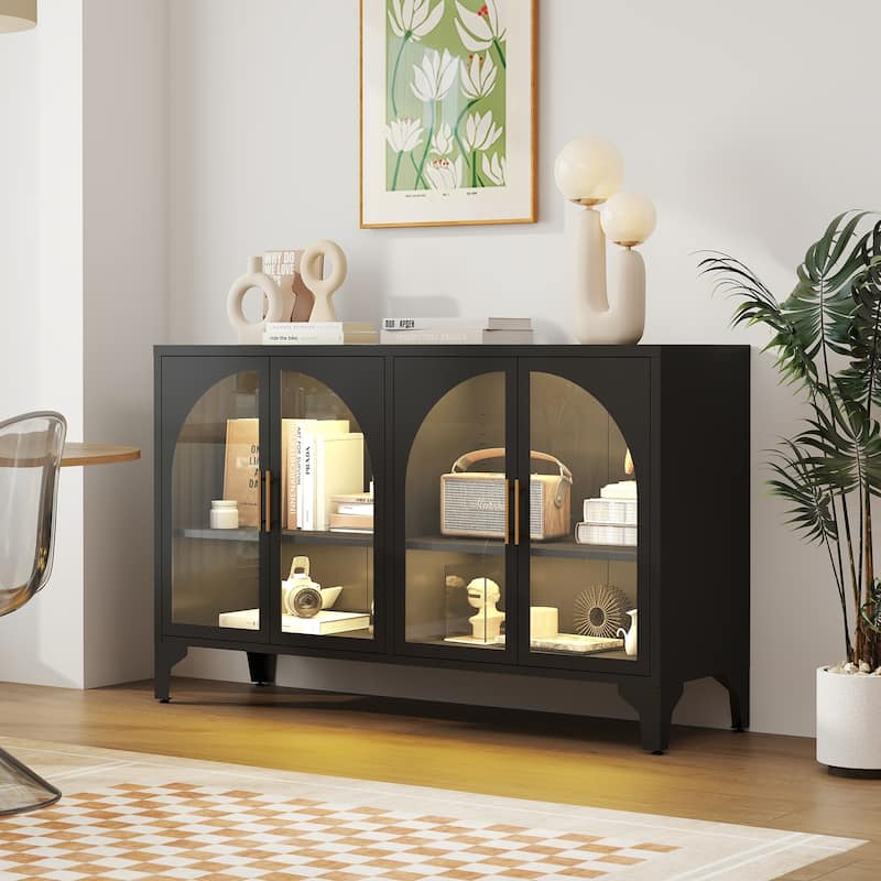53.2"W Metal Sideboard Buffet Cabinet with Glass Doors