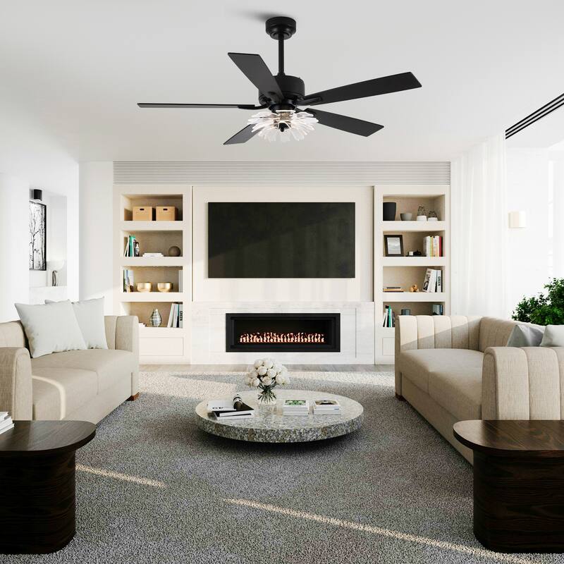 52-inch Industrial Acrylic Matte Black DC Ceiling Fan with Light and Remote