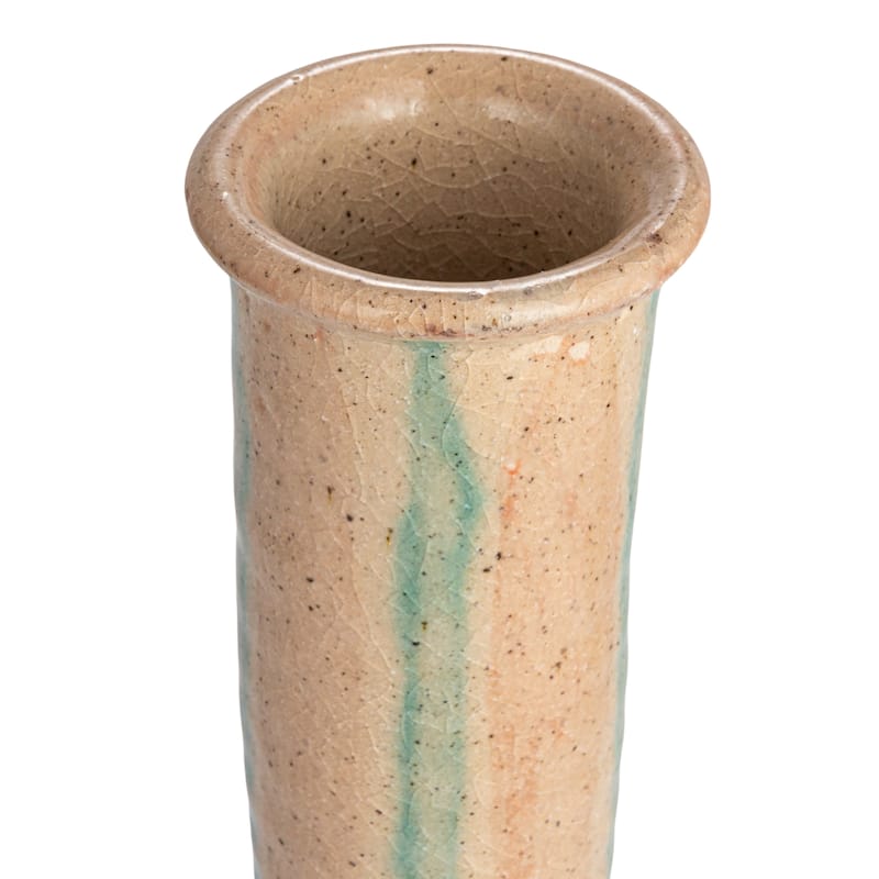 Hand-Painted Terra-cotta Vase with Tall Neck and Crackle Glaze