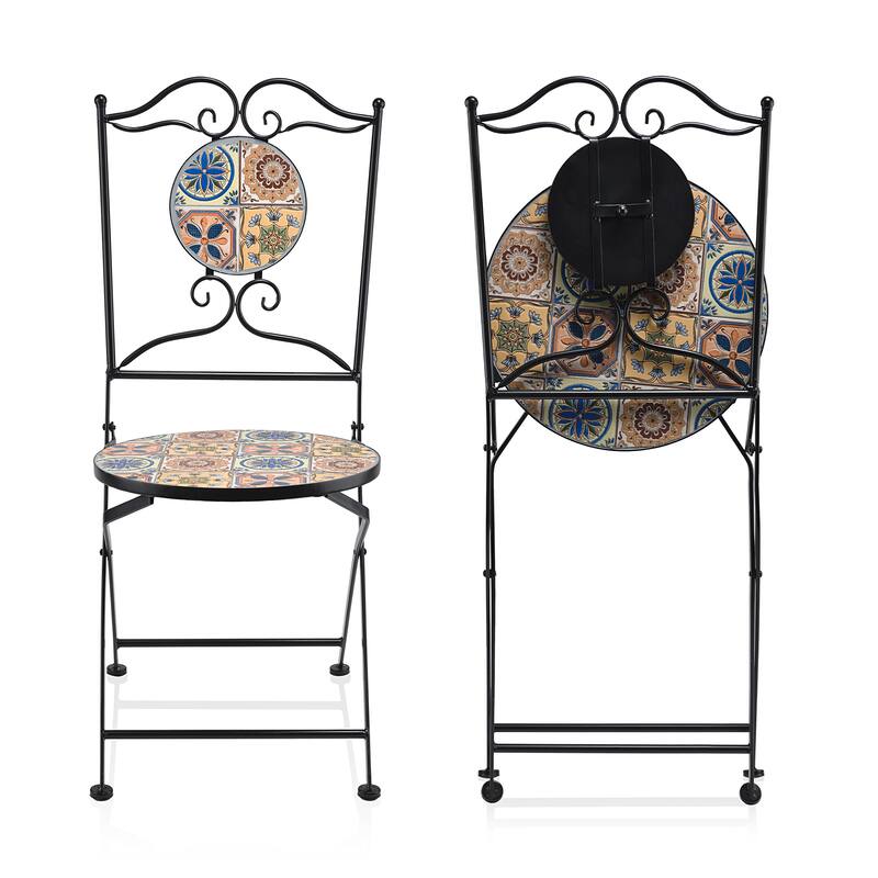 Alpine Corporation Indoor/Outdoor Mediterranean Tile Design Set Table and Chairs Patio Seating