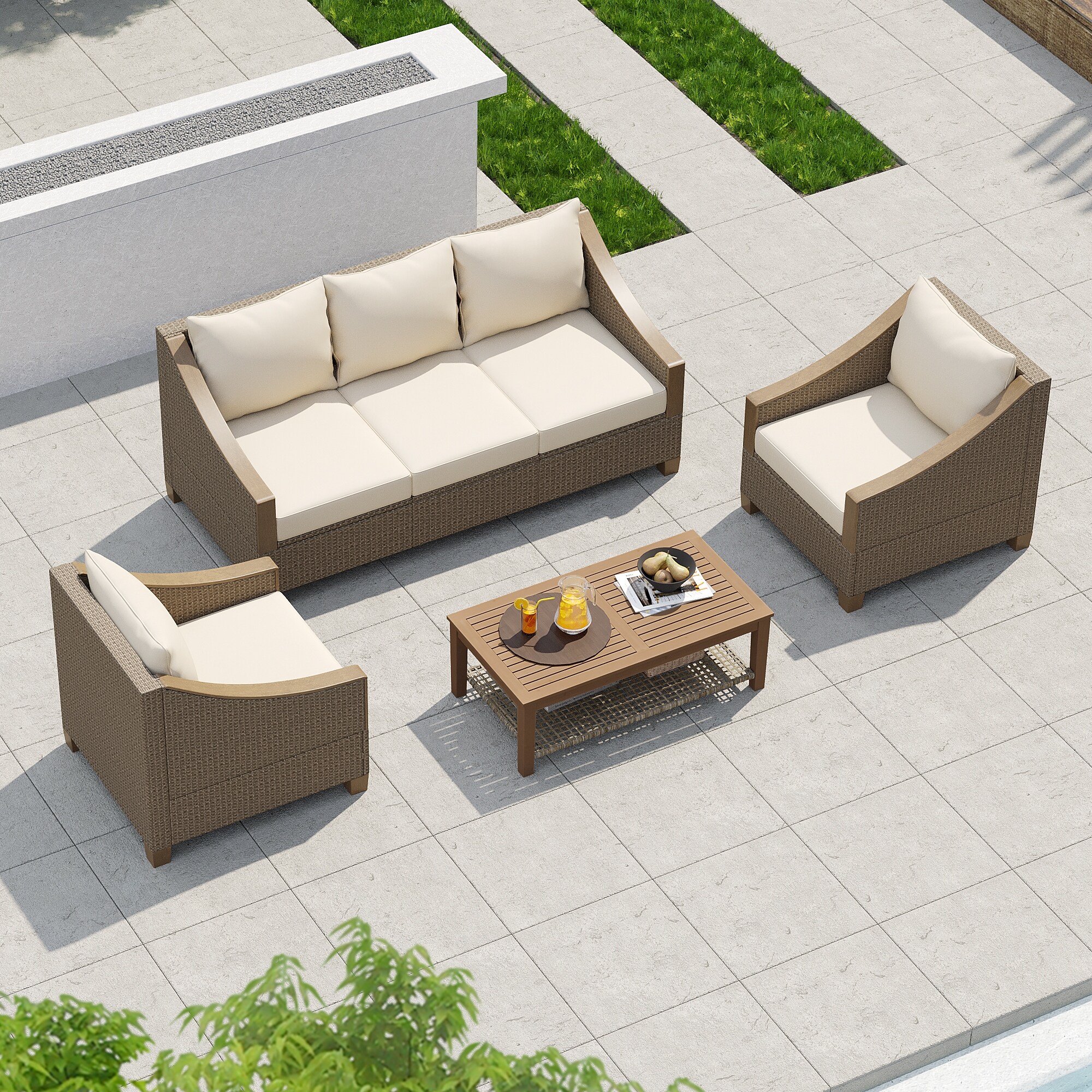 Tangkula 7pcs Patio Rattan Sofa Set Outdoor Wicker Conversation Set W Coffee Tables