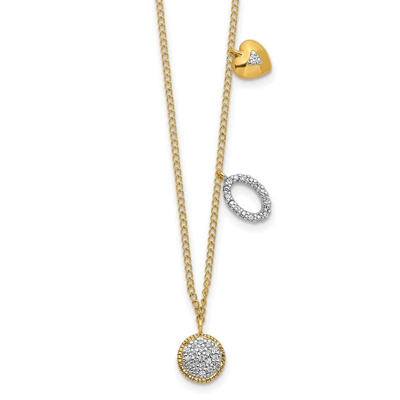 Curata 14k Gold 0.09 CTW Diamond Two Circle and Star Necklace, 16"