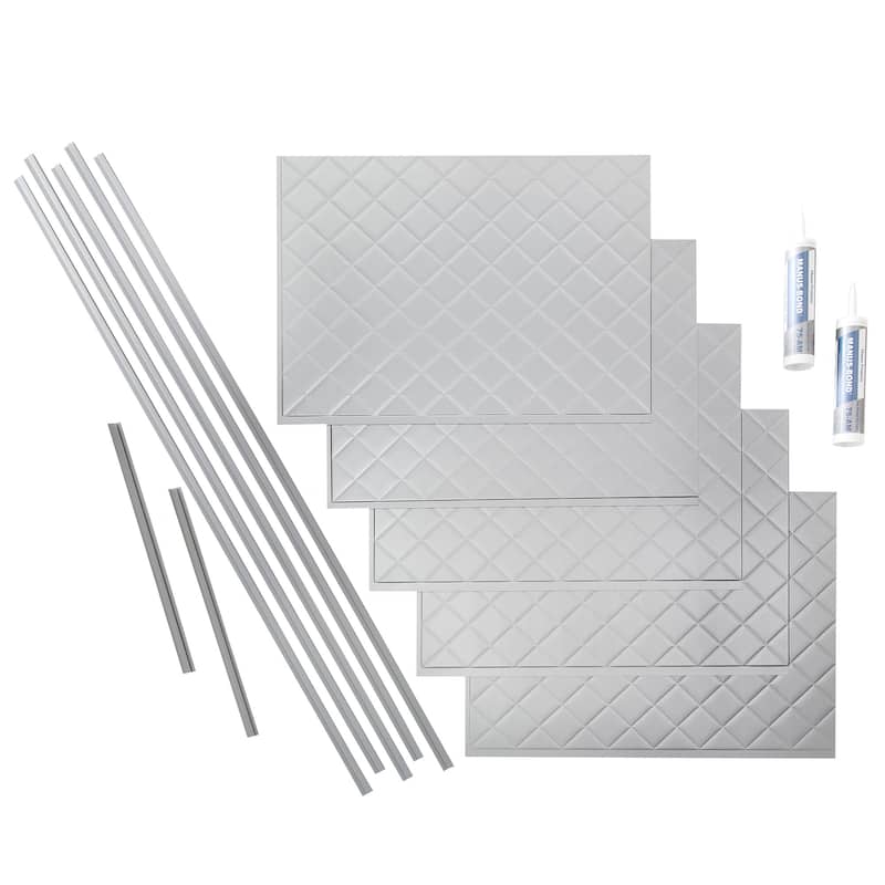 FASÄDE Quilted Decorative Vinyl Backsplash Panel - 15 Sq Ft Kit - Argent Silver