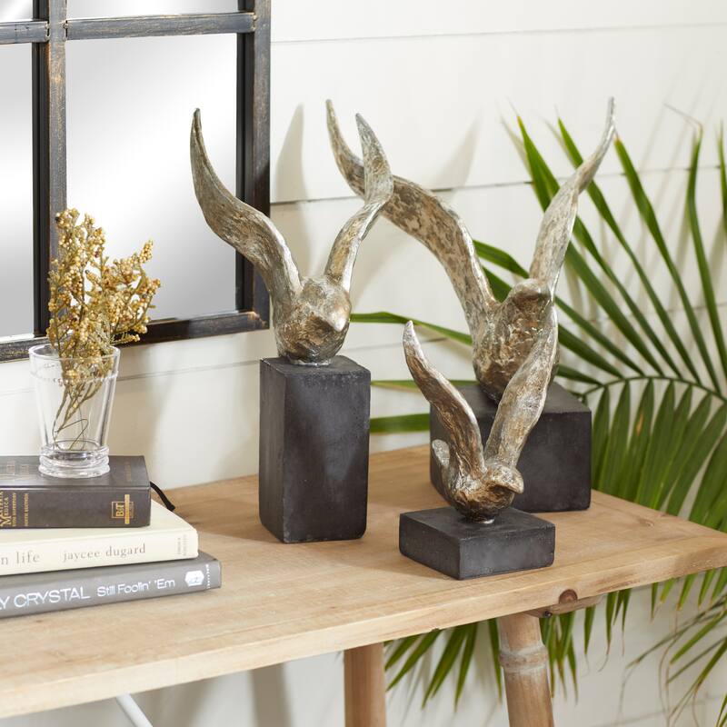Silver Polystone Handmade Bird Decorative Sculpture (Set of 3) - S/3 14", 9", 14"H