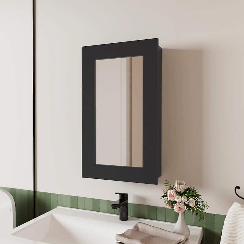 Bathroom Medicine Cabinet with Mirror and 3 Shelves Wall Mounted Storage - Black
