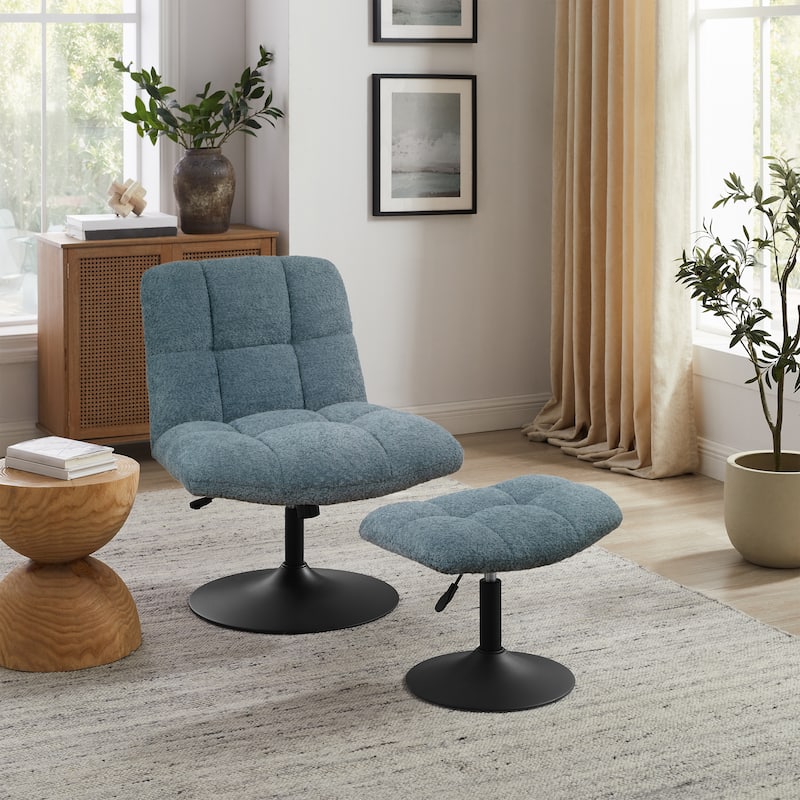 Art Leon Fabric Swivel Accent Chair with Ottoman - Blue