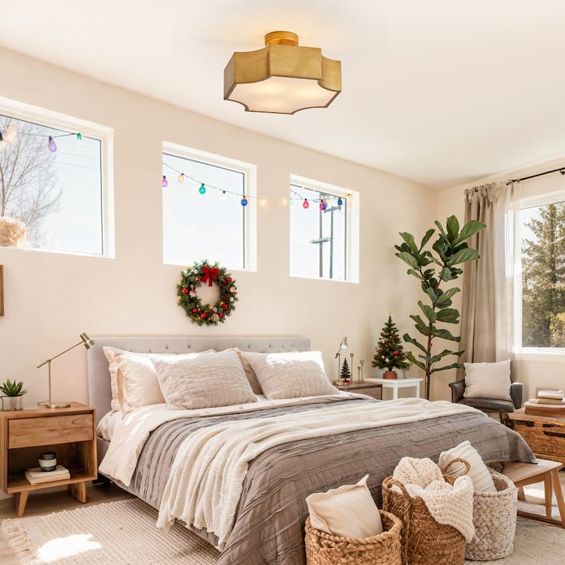 3-Light Modern Gold Semi-Flush Mount Ceiling Light