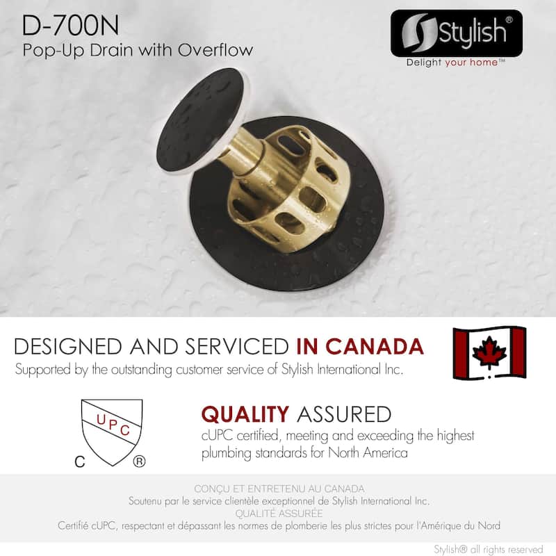 STYLISH Pop-Up Bathroom Sink Drain with Overflow D-700