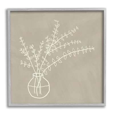 Stupell Beige Botanical Herbs Leaves Vase Pattern Outline Framed Wall Art
