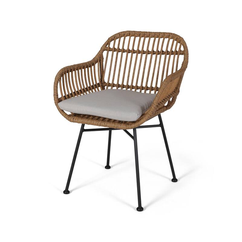 Modern Patio Polyethylene Rattan Chair with Water-resistant Cushions,Steel Frame, Set of 2