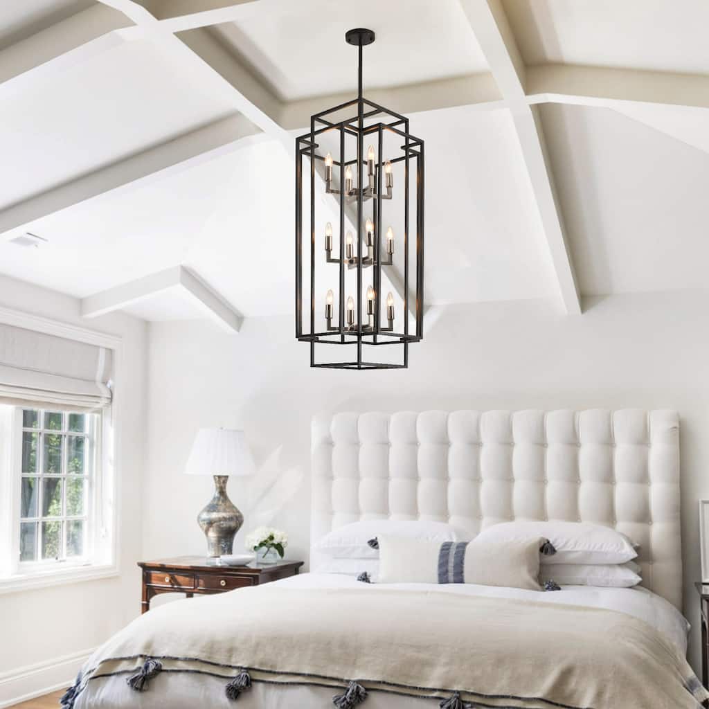 12-Light Lantern Tiered Chandelier Pendant Lighting Island