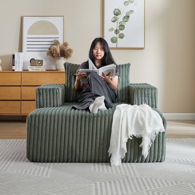 62.5-Inch Corduroy Modular Sleeper Sofa Bed with Removable Footrest