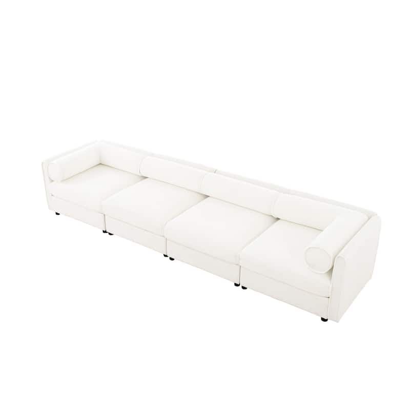 Modern 4 Deep Seat Modular Sofa with Storage, Cylindrical Backrest & Armrests