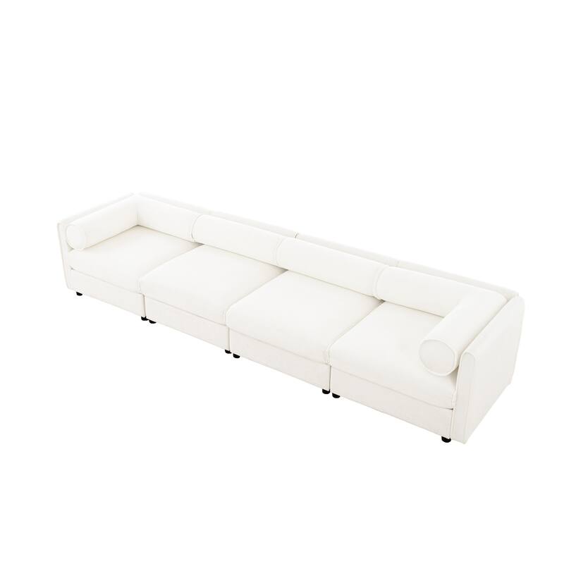 Modern Chenille 6-Seater Sofa with Ottoman Storage, Hidden Storage, Cylindrical Cushioned Arms and Backrest