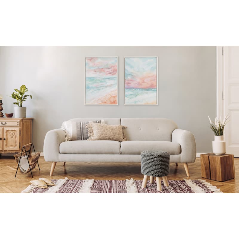 Kate and Laurel Sylvie Beaded All is Calm and Sky and Sea Framed Canvas Art Set by Julie Maida