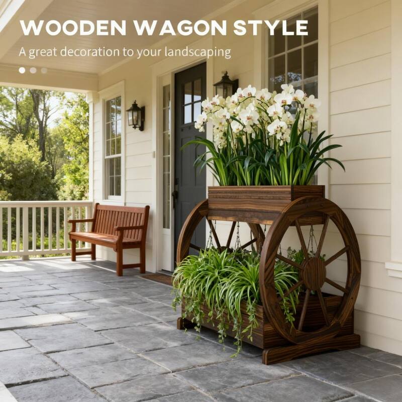 Rossetta 3-Tier Farmhouse Vintage Wooden Wagon Raised Garden Bed with Self-Draining Planter Boxes