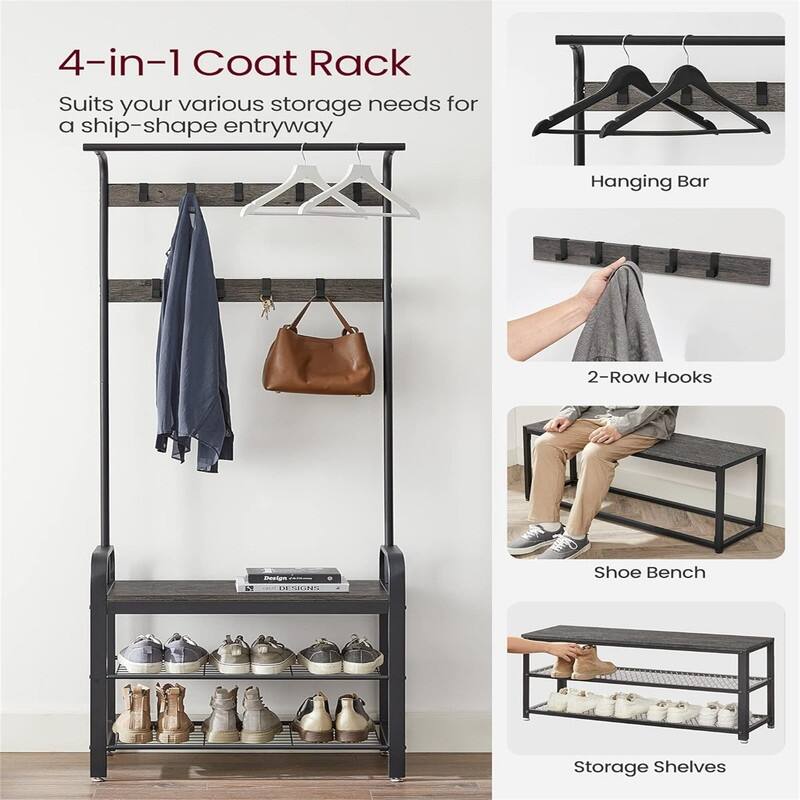 Entryway Bench with Coat Rack