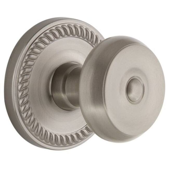 Grandeur Newport Solid Brass Rose Privacy Door Knob Set with Bouton - Satin Nickel