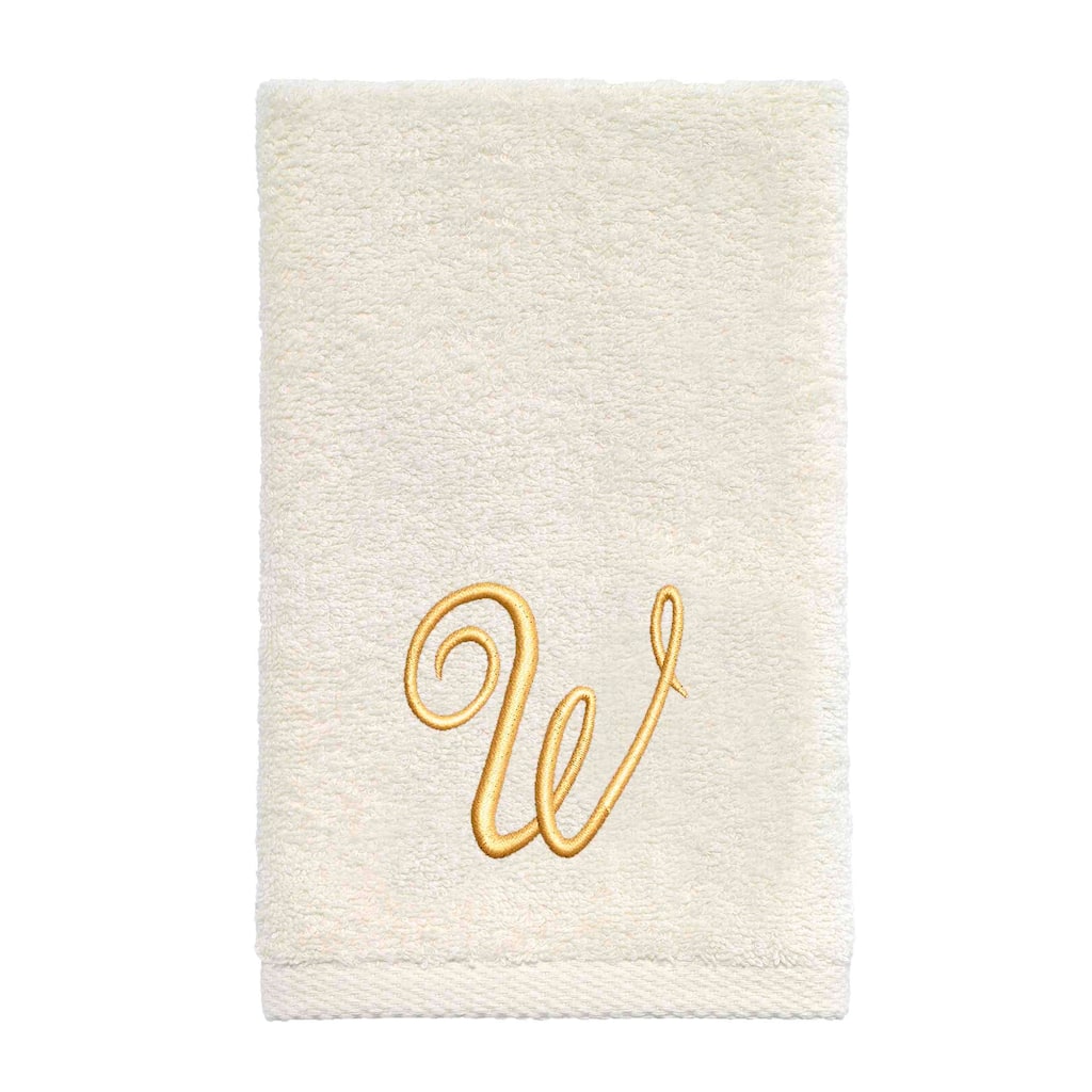 Avanti Linens Ivory/Gold Script Monogram Fingertip Towel Letter W - Fingertip Towel