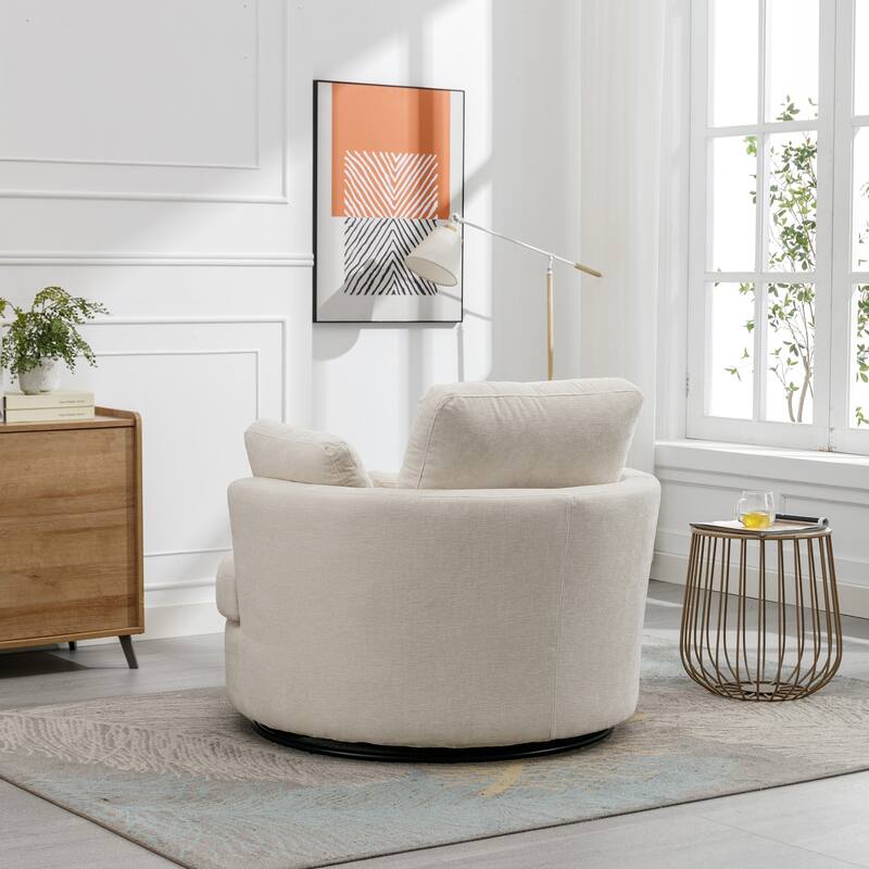 42.2"W Swivel Accent Barrel Chair with Half Crescent Moon Storage Bench