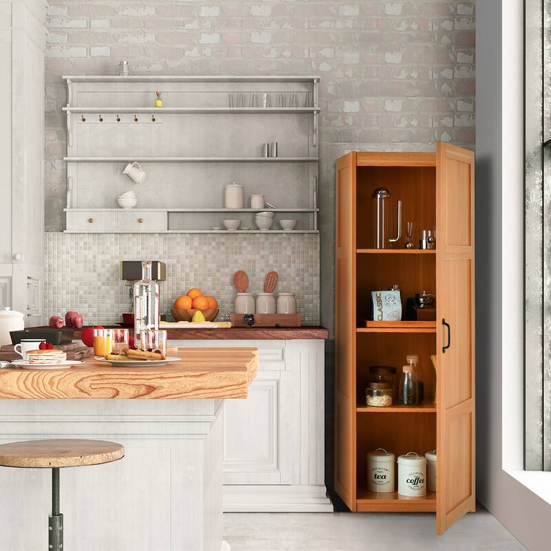 Gymax Tall Storage Cabinet Farmhouse Freestanding Floor Cabinet w/ 4