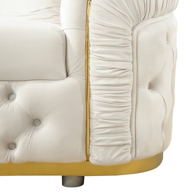 Furniture of America Urgoto Glam Beige Polyester Fabric Button Tufted Sofa