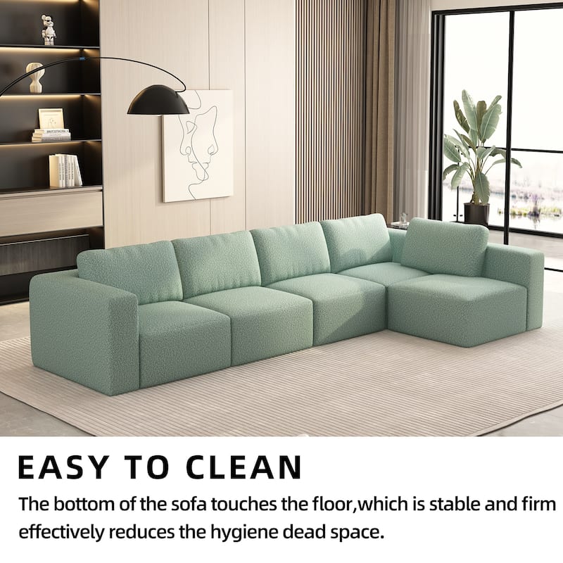 104.3" Yarn Fleece U-Shaped Sleeper Sectional Sofa with Ottoman
