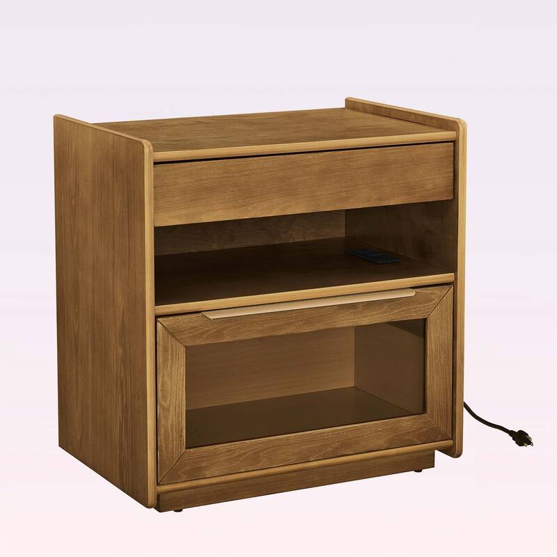 Modern Nightstand with Charging Station,2 Drawers,and Open Shelf
